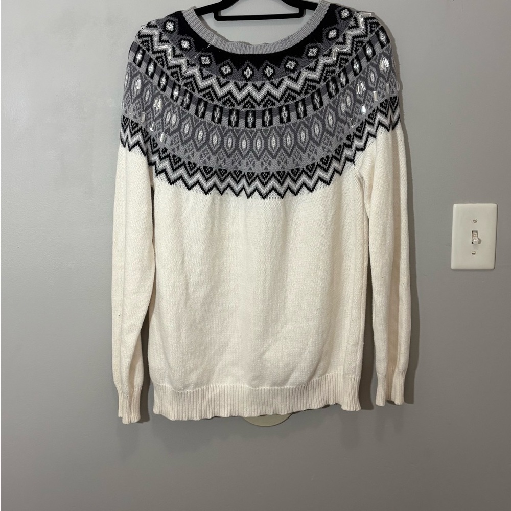 St. John's Bay Cream and Gray Knit Sweater - Picture 8 of 8
